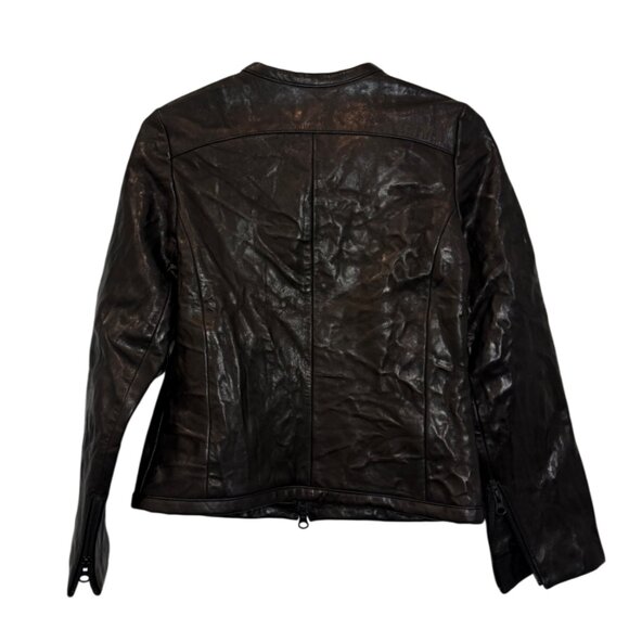 M0851 zip up leather moto jacket black women's size 0 - Picture 4 of 4